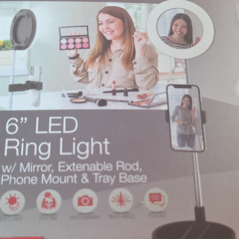 6" LED Ring Light with Mirror and Phone Mount